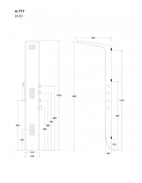 Panel prysznicowy Corsan Duo A777 czarny z hydromasażem i termostatem 10