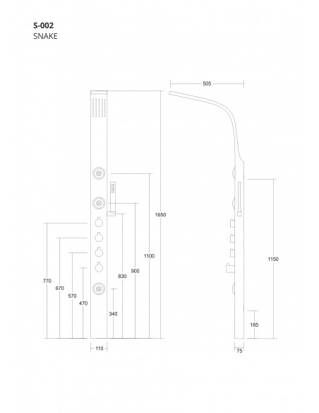 Panel prysznicowy Corsan Snake S002 srebrny z hydromasażem i termostatem 5