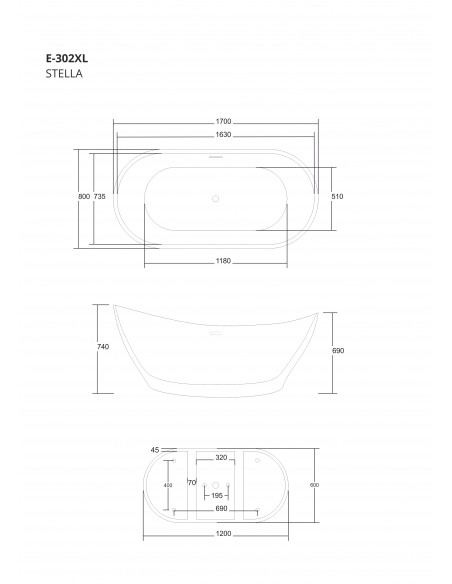 Wanna wolnostojąca Corsan E302 Stella 170 cm z wykończeniem złotym 17