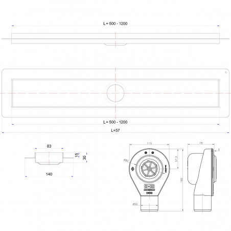 Odpływ liniowy Wiper 700 mm Premium Revers 15