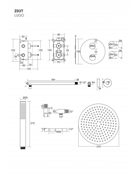 Prysznicowy zestaw podtynkowy Corsan Z03TBL czarny z termostatem 2