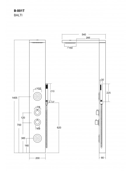 Panel prysznicowy Corsan Balti B-001TCH bambusowy z hydromasażem i termostatem chrom 5