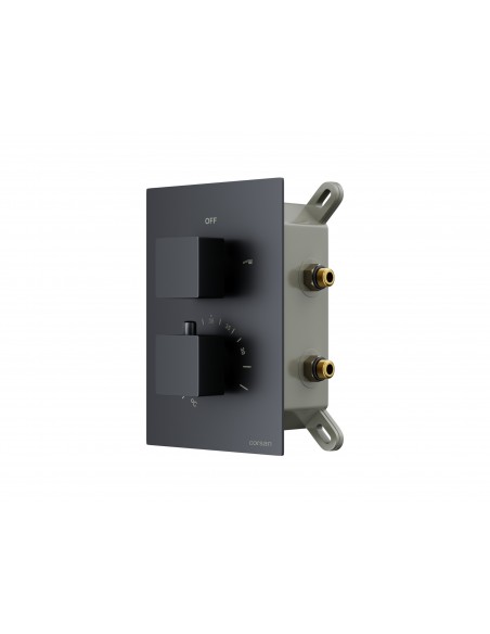 Natryskowy czarny zestaw prysznicowy Corsan ZA25TBL kwadratowa deszczownica z podtynkową baterią termostatyczną 3