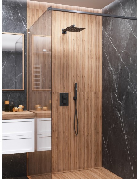 Natryskowy czarny zestaw prysznicowy Corsan ZA25TBL kwadratowa deszczownica z podtynkową baterią termostatyczną 18