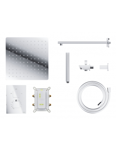 Natryskowy zestaw prysznicowy Corsan ZA30TCHW kwadratowa deszczownica z podtynkową baterią termostatyczną i funkcjonalną wyle
