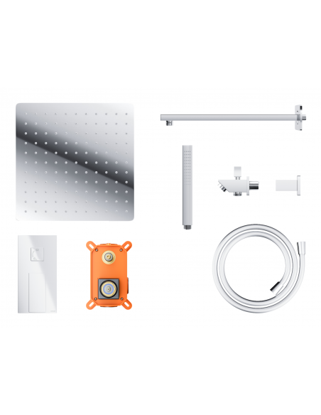 Natryskowy zestaw prysznicowy Corsan ZA30MCHW kwadratowa deszczownica z podtynkową baterią mieszaczową i funkcjonalną wylewką