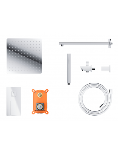 Natryskowy zestaw prysznicowy Corsan ZA25MCHW kwadratowa deszczownica z podtynkową baterią mieszaczową i funkcjonalną wylewką