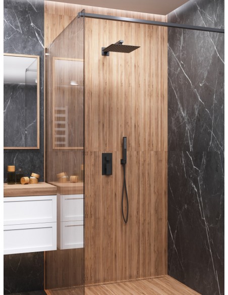 Natryskowy czarny zestaw prysznicowy Corsan ZA30MBL kwadratowa deszczownica z podtynkową baterią mieszaczową 18