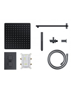 Natryskowy czarny zestaw prysznicowy Corsan ZA30TBLW kwadratowa deszczownica z podtynkową baterią termostatyczną i funkcjonal