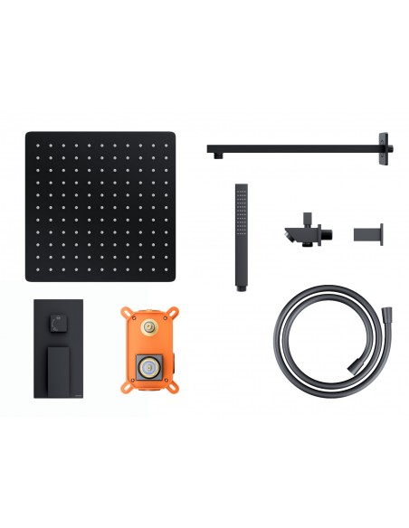 Natryskowy czarny zestaw prysznicowy Corsan ZA30MBLW kwadratowa deszczownica z podtynkową baterią mieszaczową i funkcjonalną 