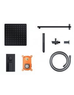 Natryskowy czarny zestaw prysznicowy Corsan ZA25MBLW kwadratowa deszczownica z podtynkową baterią mieszaczową i funkcjonalną 