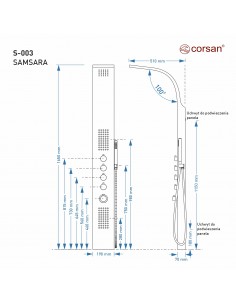 Panel Prysznicowy Corsan Samsara S003 Termostat Czarna Stal Wylewka 2