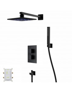 Zestaw prysznicowy Corsan Ango czarny z deszczownicą LED, baterią termostatyczną, słuchawką i wylewką