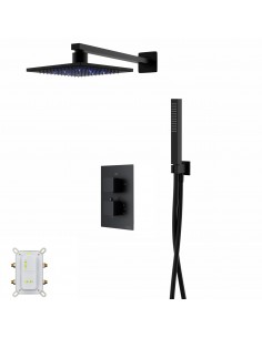 Zestaw prysznicowy Corsan Ango czarny z deszczownicą LED, baterią termostatyczną i słuchawką