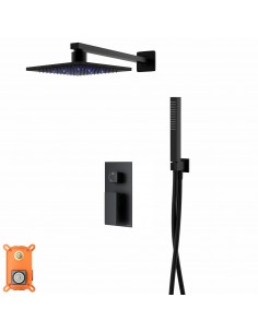 Zestaw prysznicowy Corsan Ango czarny z deszczownicą LED, baterią i słuchawką