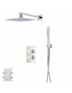 Zestaw prysznicowy Corsan Ango chrom z deszczownicą LED, baterią termostatyczną i słuchawką