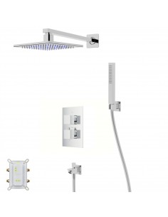 Zestaw prysznicowy Corsan Ango chrom z deszczownicą LED, baterią termostatyczną, słuchawką i wylewką