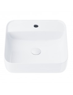 Umywalka nablatowa Corsan 649902 kwadratowa 395x395x145 mm z otworem na baterię i korkiem Klik-Klak białym