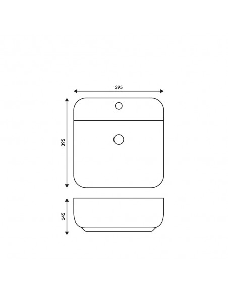 Umywalka nablatowa Corsan 649902 kwadratowa 395x395x145 mm z otworem na baterię i korkiem Klik-Klak białym