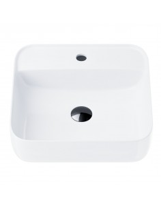 Umywalka nablatowa Corsan 649902 kwadratowa 395x395x145 mm z otworem na baterię i korkiem Klik-Klak czarnym