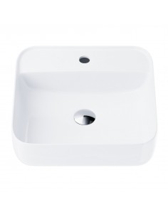 Umywalka nablatowa Corsan 649902 kwadratowa 395x395x145 mm z otworem na baterię i korkiem Klik-Klak chrom