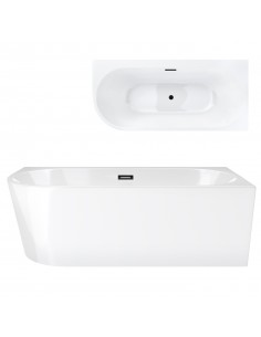 Wanna wolnostojąca narożna Corsan INTERO 160 x 74 z szeroką krawędzią Montaż prawostronny Korek klik-klak Grafit / Gun Metal