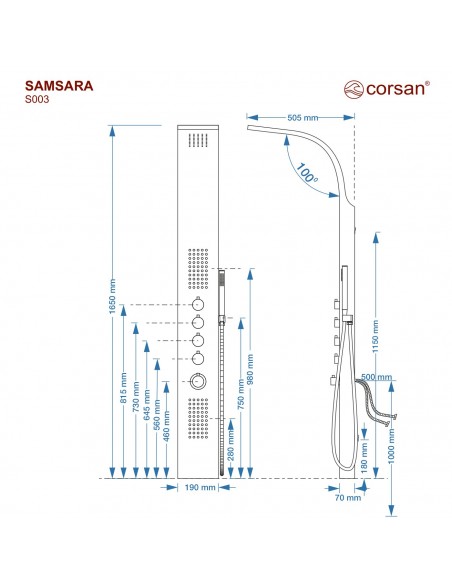 Panel prysznicowy Corsan SAMSARA Termostat Stal GunMetal