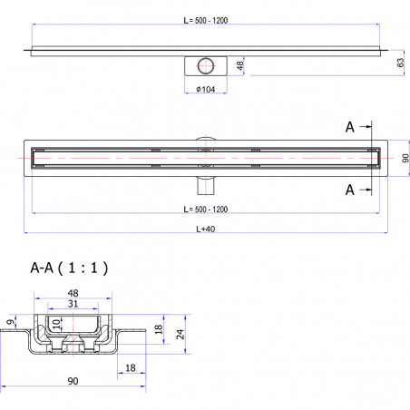 Odpływ liniowy Wiper 500 mm Elite Slim Pure