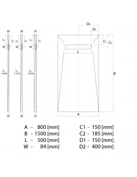 Brodzik - 80 - X - 150 - Cm - Wiper - Elite - Zonda - Brass