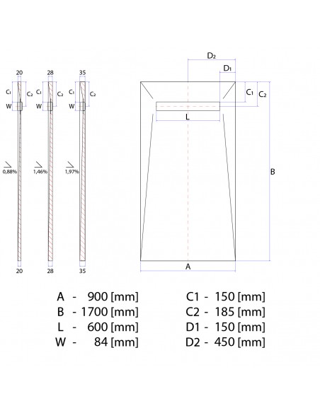 Brodzik - 90 - X - 170 - Cm - Wiper - Elite - Pure - Brass