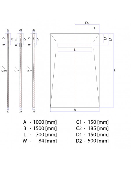 Brodzik - 100 - X - 150 - Cm - Wiper - Elite - Zonda - Brass