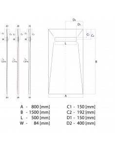 Brodzik pod mikrocement ze zintegrowanym odpływem liniowym i kratką (Reversible) 2