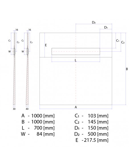 Brodzik - Podplytkowy - Jednospadowy - Wiper - 100 - X - 100 - Cm - Liniowy - Pure