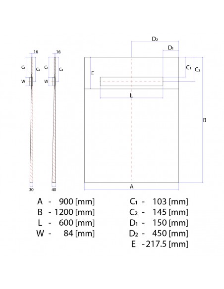 Brodzik - Podplytkowy - Jednospadowy - Wiper - 90 - X - 120 - Cm - Liniowy - Pure