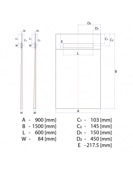 Brodzik - Podplytkowy - Jednospadowy - Wiper - 90 - X - 150 - Cm - Liniowy - Pure