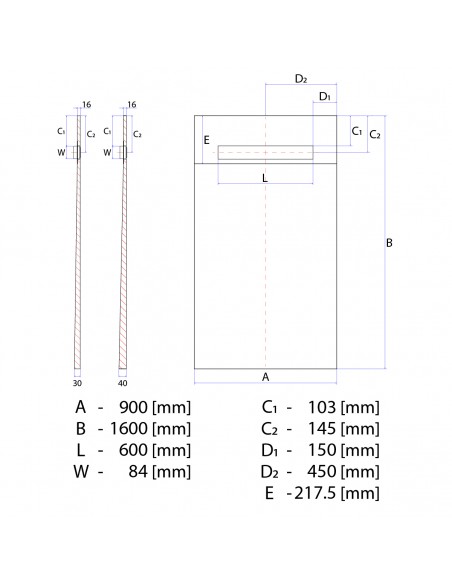 Brodzik - Podplytkowy - Jednospadowy - Wiper - 90 - X - 160 - Cm - Liniowy - Pure