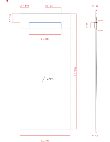 Showerlay Wiper 1 way 780 x 1800 mm...