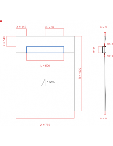 Showerlay Wiper 1 way 780 x 1000 mm...