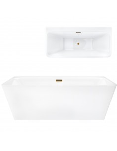 Wanna przyścienna wolnostojąca Corsan ISEO 170 x 79 cm z szeroką krawędzią Korek klik-klak Szczotkowane Złoto