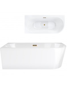 Wanna wolnostojąca narożna Corsan INTERO 170 x 80 z szeroką krawędzią Montaż lewostronny Korek klik-klak Szczotkowane Złoto