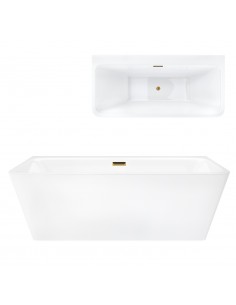 Wanna przyścienna wolnostojąca Corsan ISEO 160 x 74 cm z szeroką krawędzią Korek klik-klak Szczotkowane Złoto