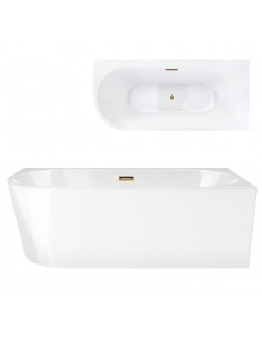 Wanna wolnostojąca narożna Corsan INTERO 160 x 74 z szeroką krawędzią Montaż prawostronny Korek klik-klak Szczotkowane Złoto