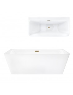 Wanna przyścienna wolnostojąca Corsan ISEO 150 x 75 cm z szeroką krawędzią Korek klik-klak Szczotkowane Złoto