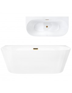 Wanna przyścienna wolnostojąca Corsan MONO 170 x 80 cm z szeroką krawędzią Korek klik-klak Szczotkowane Złoto