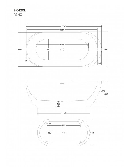 Wanna wolnostojąca Corsan RENO 170 x 80 cm z boczną półką Korek klik-klak Szczotkowane Złoto