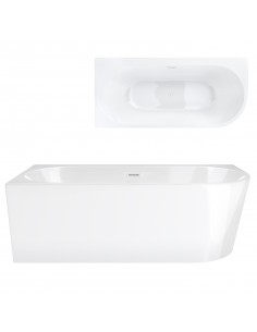 Wanna wolnostojąca narożna Corsan INTERO 150 x 74 z szeroką krawędzią Montaż lewostronny Korek klik-klak Biały