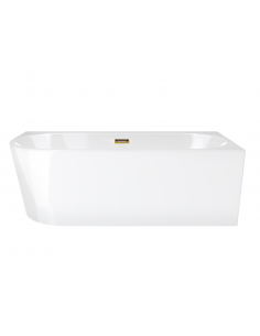 Wanna wolnostojąca narożna Corsan INTERO 150 x 74 z szeroką krawędzią Montaż prawostronny Korek klik-klak Złoty 2