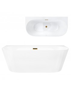 Wanna przyścienna wolnostojąca Corsan MONO 160 x 74 cm z szeroką krawędzią Korek klik-klak Szczotkowane Złoto