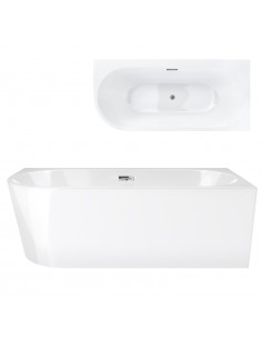 Wanna wolnostojąca narożna Corsan INTERO 150 x 74 z szeroką krawędzią Montaż prawostronny Korek klik-klak Chrom