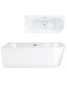 Wanna wolnostojąca narożna Corsan INTERO 150 x 74 z szeroką krawędzią Montaż lewostronny Korek klik-klak Chrom